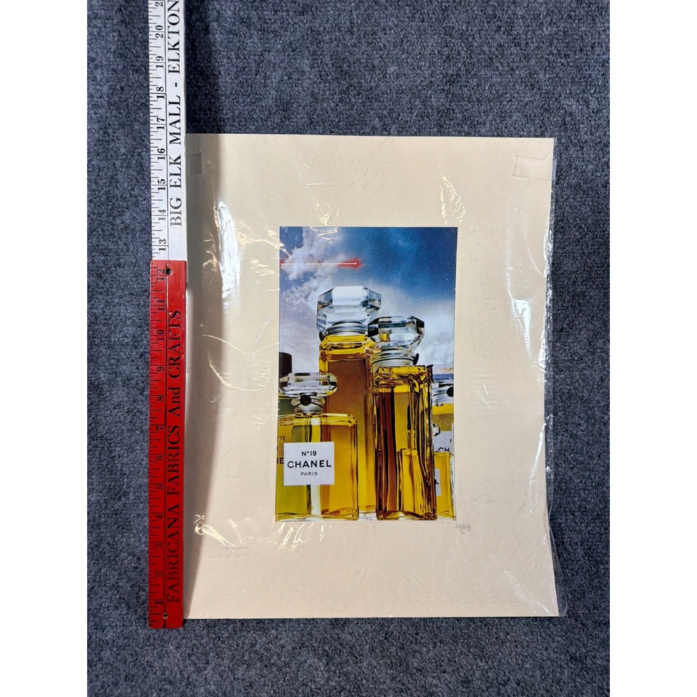 Vintage Chanel No. 19 Paris Perfume Bottle Lithograph Print # 1969 Art - Picture 4 of 6